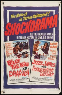 3t093 BILLY THE KID VS. DRACULA/JESSE JAMES MEETS FRANKENSTEIN'S DAUGHTER 1sh 1965 western horror!