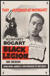 3t096 BLACK LEGION 1sh R1956 great images of Bogart, Dick Foran, Ku Klux Klan!