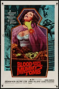 3t100 BLOOD FROM THE MUMMY'S TOMB 1sh 1972 Hammer, art of sexy woman strangled by severed hand!