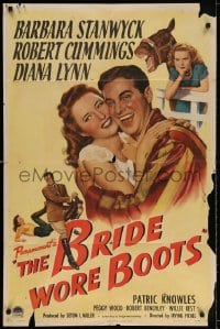 3t115 BRIDE WORE BOOTS 1sh 1946 romantic art of Barbara Stanwyck & Robert Cummings!