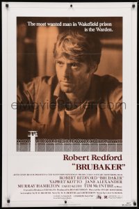 3t126 BRUBAKER 1sh 1980 warden Robert Redford is the most wanted man in Wakefield prison!