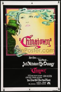 3t155 CHINATOWN 1sh 1974 art of Jack Nicholson & Faye Dunaway by Jim Pearsall, Polanski