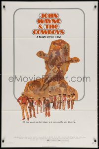 3t177 COWBOYS style B 1sh 1972 John Wayne & the Cowboys, cool Craig Nelson western art!