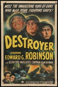 3t214 DESTROYER 1sh 1943 Navy sailor Edward G. Robinson in WWII, art of crashing ships!
