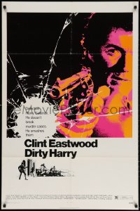 3t224 DIRTY HARRY 1sh 1971 art of Clint Eastwood pointing his .44 magnum, Don Siegel crime classic!
