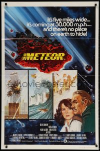 3t566 METEOR English 1sh 1979 Sean Connery, Natalie Wood, different art with WTC by Tanenbaum!