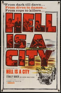 3t375 HELL IS A CITY 1sh 1960 from dark till dawn, from dives to dames, from cops to killers!