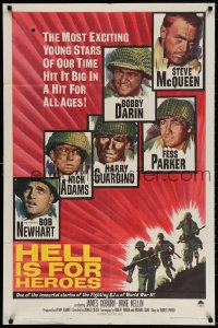 3t376 HELL IS FOR HEROES 1sh 1962 Steve McQueen, Bob Newhart, Fess Parker, Bobby Darin, WWII!