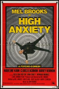 3t384 HIGH ANXIETY 1sh 1977 Mel Brooks, great Vertigo spoof design, a Psycho-Comedy!