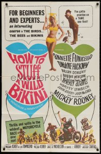 3t414 HOW TO STUFF A WILD BIKINI 1sh 1965 Annette Funicello, Buster Keaton, motorcycle & bikini art