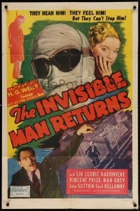 3t443 INVISIBLE MAN RETURNS 1sh R1948 Cedric Hardwicke can't stop Vincent Price, H.G. Wells!