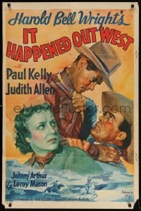 3t445 IT HAPPENED OUT WEST 1sh 1937 Paul Kelly, Harold Bell Wright, cool cowboy art!