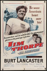 3t459 JIM THORPE ALL AMERICAN 1sh 1951 Burt Lancaster as greatest athlete of all time!