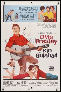 3t476 KID GALAHAD 1sh 1962 art of Elvis Presley singing with guitar, boxing & romancing!