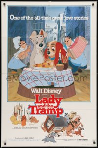 3t489 LADY & THE TRAMP 1sh R1980 Walt Disney romantic canine dog classic cartoon!