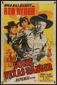 3t520 LONE TEXAS RANGER 1sh 1945 Wild Bill Elliott as Red Ryder, Native American Bobby Blake!