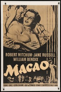 3t535 MACAO military 1sh R1960s Josef von Sternberg, best art of Robert Mitchum & sexy Jane Russell!