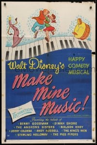 3t544 MAKE MINE MUSIC 1sh 1946 Walt Disney full-length feature cartoon, musical piano art!