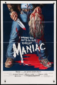 3t551 MANIAC 1sh 1980 most classic gory Gaia horror artwork of killer holding severed head!