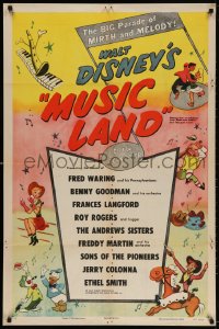 3t590 MUSIC LAND 1sh 1955 Disney, cartoon art of Donald Duck, Rogers, Joe Carioca & more!