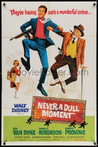 3t598 NEVER A DULL MOMENT 1sh 1968 Disney, art of wacky Dick Van Dyke, Edward G. Robinson!