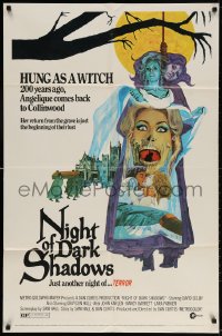 3t605 NIGHT OF DARK SHADOWS 1sh 1971 wild freaky art of the woman hung as a witch 200 years ago!