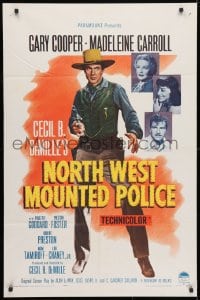 3t616 NORTH WEST MOUNTED POLICE 1sh R1958 Cecil B. DeMille, Gary Cooper, Madeleine Carroll