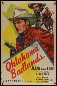 3t626 OKLAHOMA BADLANDS 1sh 1948 cowboy Allan Rocky Lane & his Stallion Black Jack!