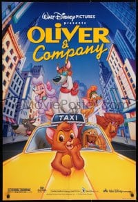 3t627 OLIVER & COMPANY DS 1sh R1996 Disney cartoon cats & dogs in New York City!