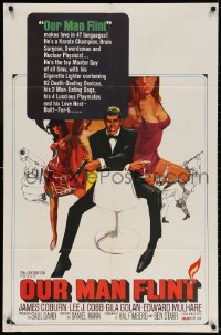 3t641 OUR MAN FLINT 1sh 1966 Bob Peak art of James Coburn, sexy James Bond spy spoof!
