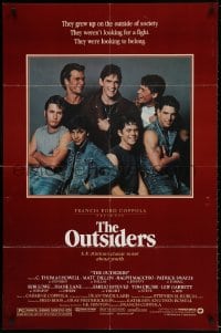 3t645 OUTSIDERS 1sh 1982 Coppola, S.E. Hinton, Howell, Dillon, Macchio & top cast, no border design!