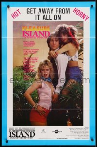 3t663 PLEASURE ISLAND video/theatrical 24x37 1sh 1985 get away from it all with hot and horny babes