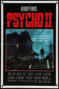 3t684 PSYCHO II 1sh 1983 Anthony Perkins as Norman Bates, cool creepy image of classic house!