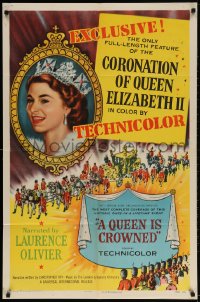 3t686 QUEEN IS CROWNED 1sh 1953 Queen Elizabeth II's coronation documentary!