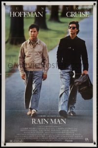 3t692 RAIN MAN 1sh 1988 Tom Cruise & autistic Dustin Hoffman, directed by Barry Levinson!