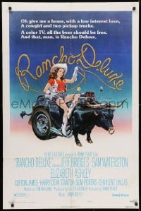 3t697 RANCHO DELUXE style B 1sh 1975 John Alvin art of sexy cowgirl riding wacky bull car!