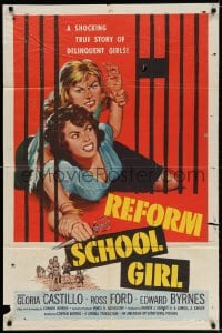 3t704 REFORM SCHOOL GIRL 1sh 1957 classic AIP bad girl catfight behind prison cell bars art!