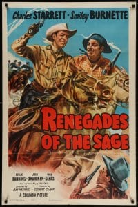 3t707 RENEGADES OF THE SAGE 1sh 1949 western art of cowboys Charles Starrett & Smiley Burnette!