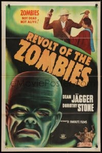 3t715 REVOLT OF THE ZOMBIES 1sh R1947 cool artwork, they're not dead and they're not alive!