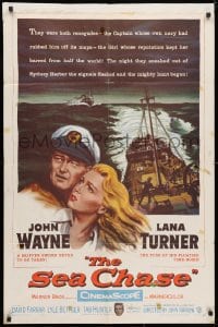 3t748 SEA CHASE 1sh 1955 sexy Lana Turner is the fuse of John Wayne's floating time bomb!