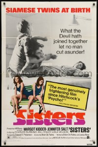 3t771 SISTERS 1sh 1973 Brian De Palma, Margot Kidder is a set of conjoined twins!