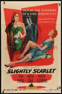 3t776 SLIGHTLY SCARLET 1sh 1956 James M. Cain, sexy Rhonda Fleming & Arlene Dahl, John Payne