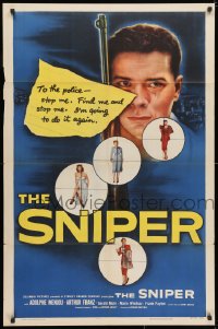 3t779 SNIPER 1sh 1952 artwork of Arthur Franz with gun targeting pretty women!