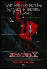 3t806 STAR TREK V advance 1sh 1989 The Final Frontier, image of theater chair w/seatbelt!