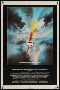 3t833 SUPERMAN 1sh 1978 D.C. comic book superhero Christopher Reeve, cool Bob Peak logo art!