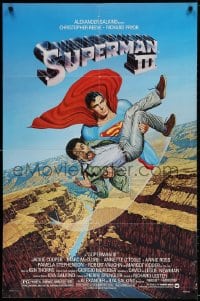 3t837 SUPERMAN III 1sh 1983 art of Christopher Reeve flying with Richard Pryor by L. Salk!