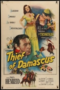 3t866 THIEF OF DAMASCUS 1sh 1952 Paul Henreid, sexy full-length Elena Verdugo, Arabian Nights!
