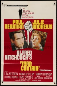 3t895 TORN CURTAIN 1sh 1966 Paul Newman, Julie Andrews, Hitchcock tears you apart w/suspense!