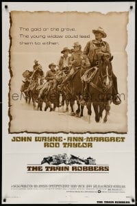 3t903 TRAIN ROBBERS style B 1sh 1973 cowboy John Wayne & Ann-Margret on horseback!
