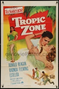 3t907 TROPIC ZONE 1sh 1953 art of Ronald Reagan romancing Rhonda Fleming + sexy Estelita!